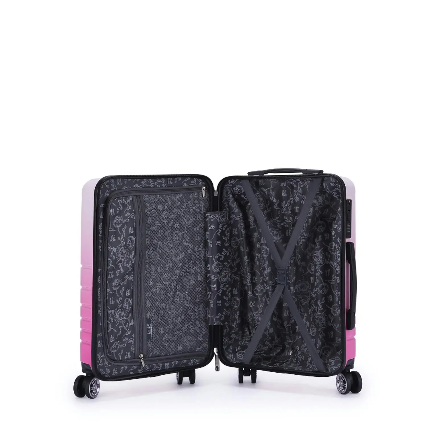 Kate Hill Bloom Luggage Small Wheeled Trolley Hard Suitcase Travel PNK Ombre 53L