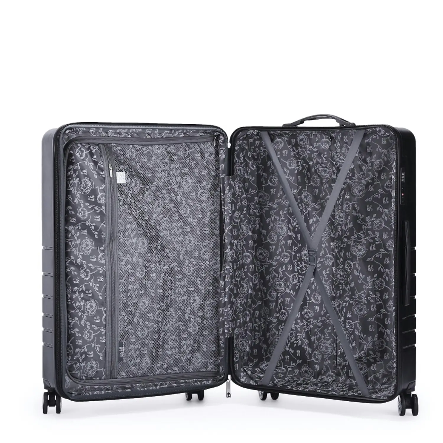 Kate Hill Bloom Luggage Large Wheeled Trolley Hard Suitcase Black 120-139L