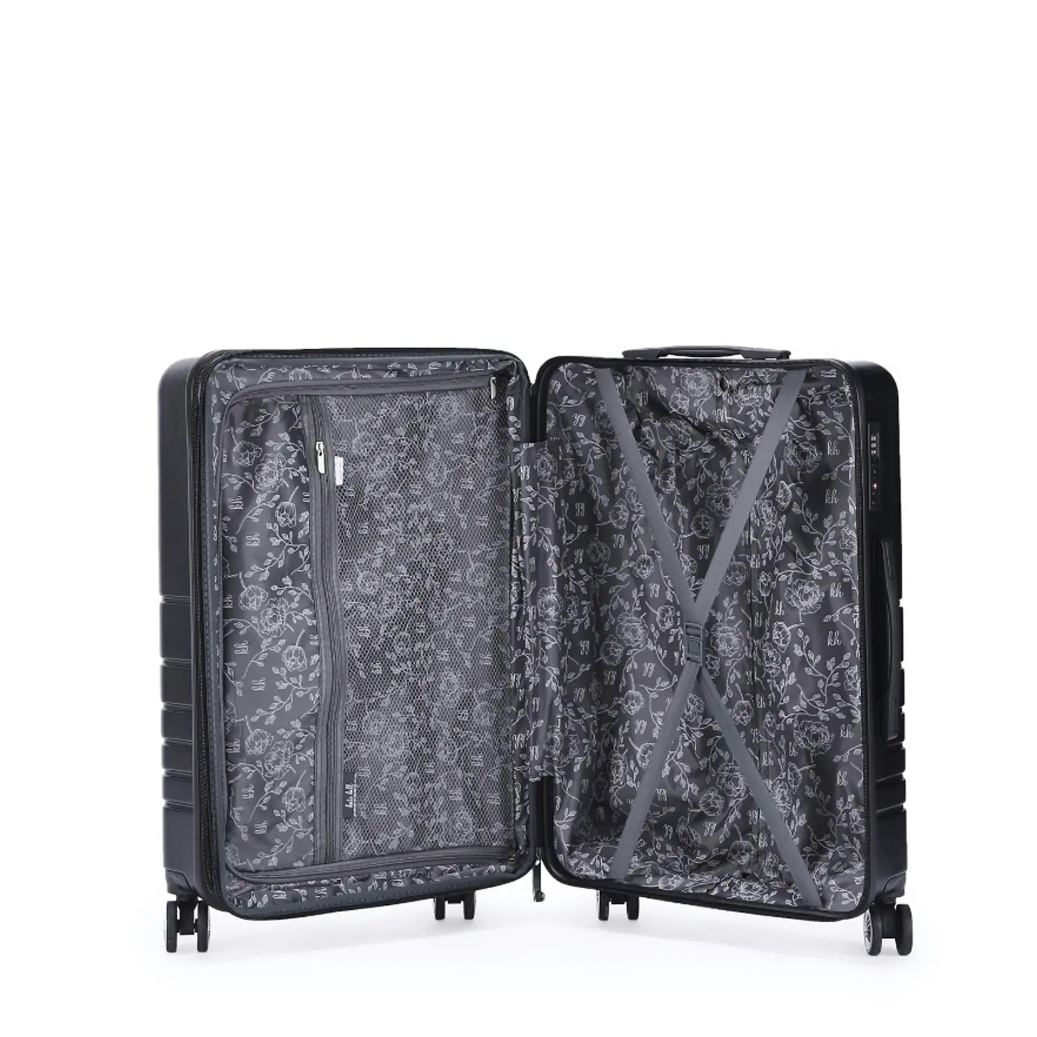 Kate Hill Bloom Luggage Medium Wheeled Trolley Hard Suitcase Black 80-95L