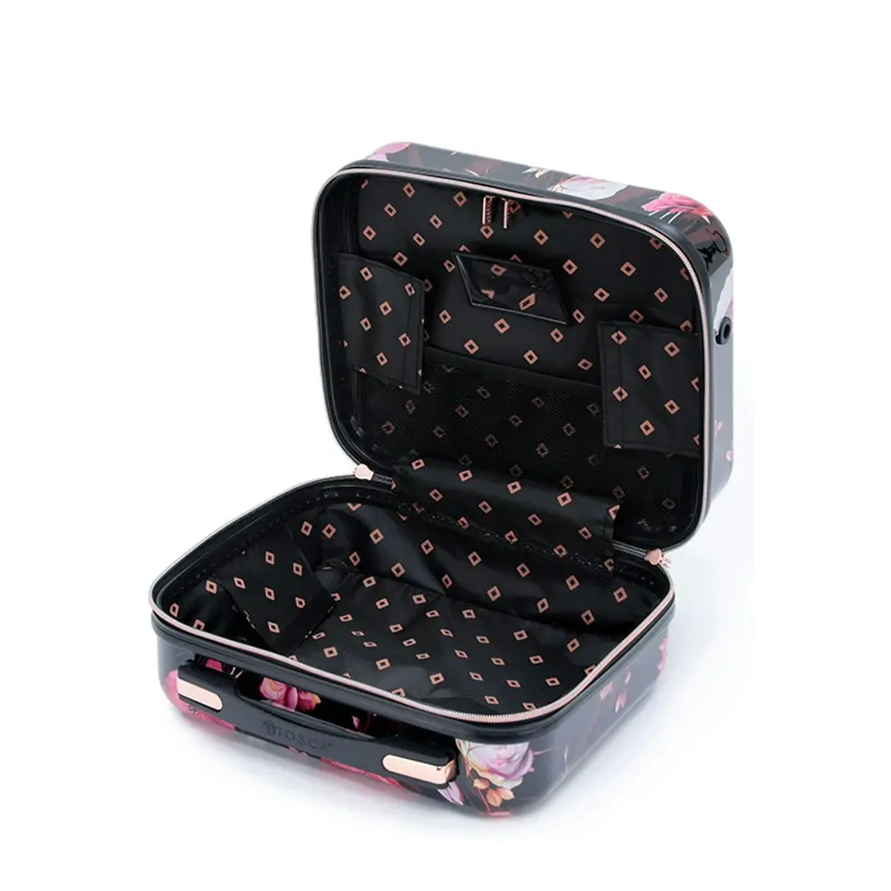 Tosca Bloom 32cm Beauty Case Carry On Travel Hard Shell Luggage Bag Black/Pink