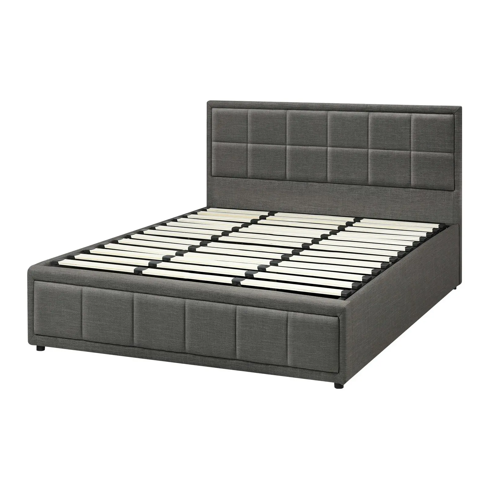 Oikiture Bed Frame King Size Gas Lift Storage Base Fabric Grey