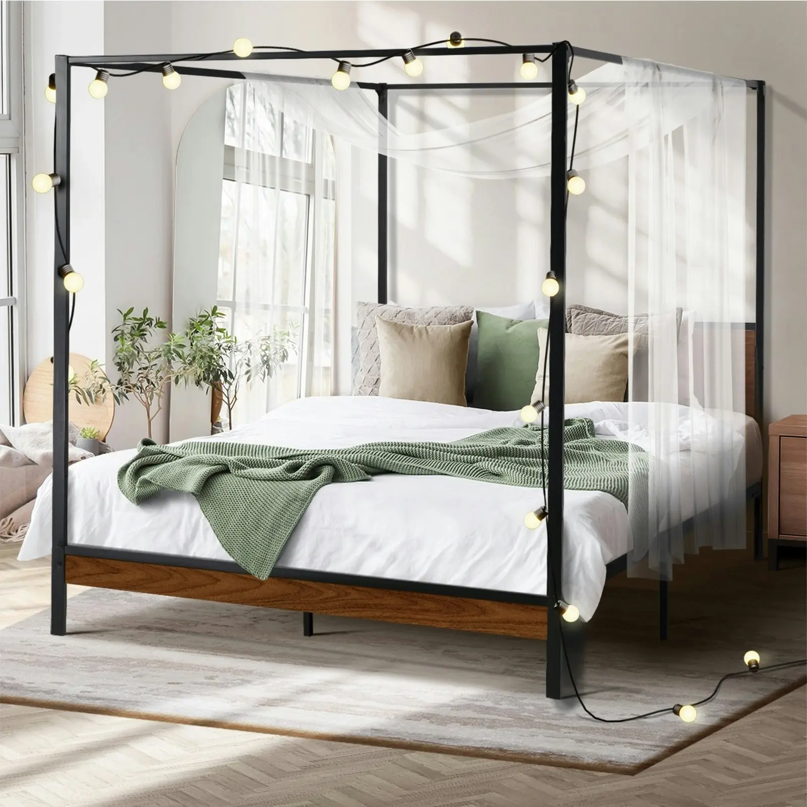 Oikiture Metal Canopy Bed Frame Queen Size Beds Platform