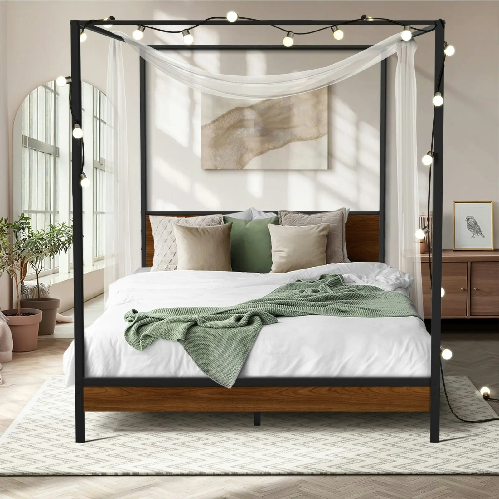 Oikiture Metal Canopy Bed Frame Queen Size Beds Platform