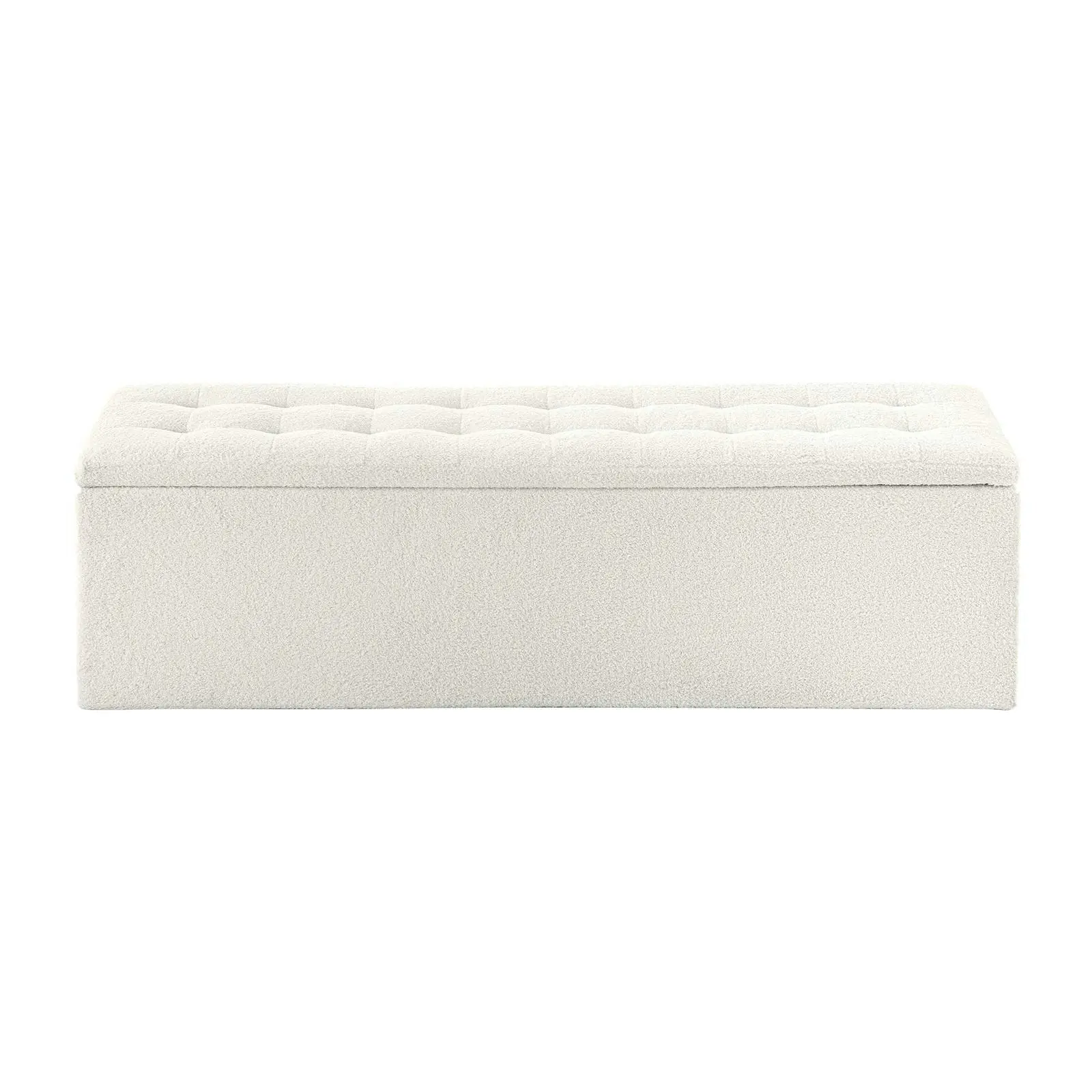 Oikiture Storage Ottoman Blanket Box Foot Stool XL Chest Toy Sherpa Linen White