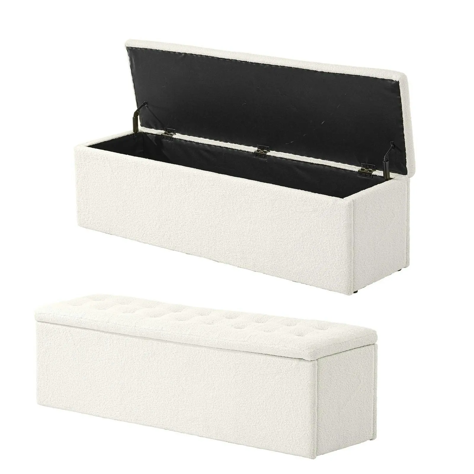 Oikiture Storage Ottoman Blanket Box Foot Stool XL Chest Toy Sherpa Linen White