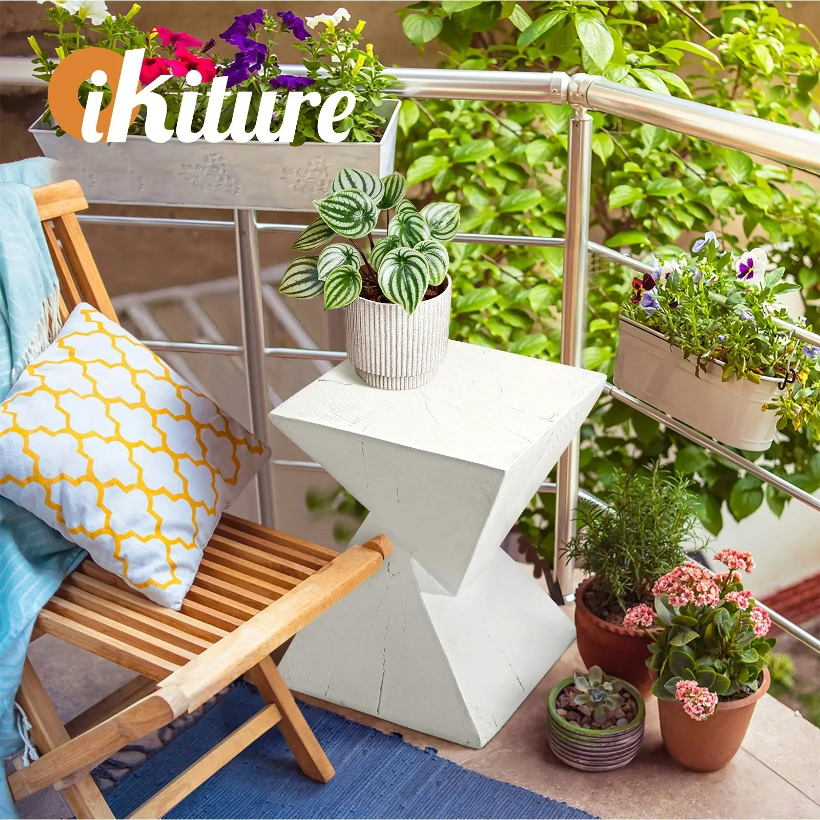 Oikiture Side Table Coffee Bedside End Stool Stand Stone Outdoor White