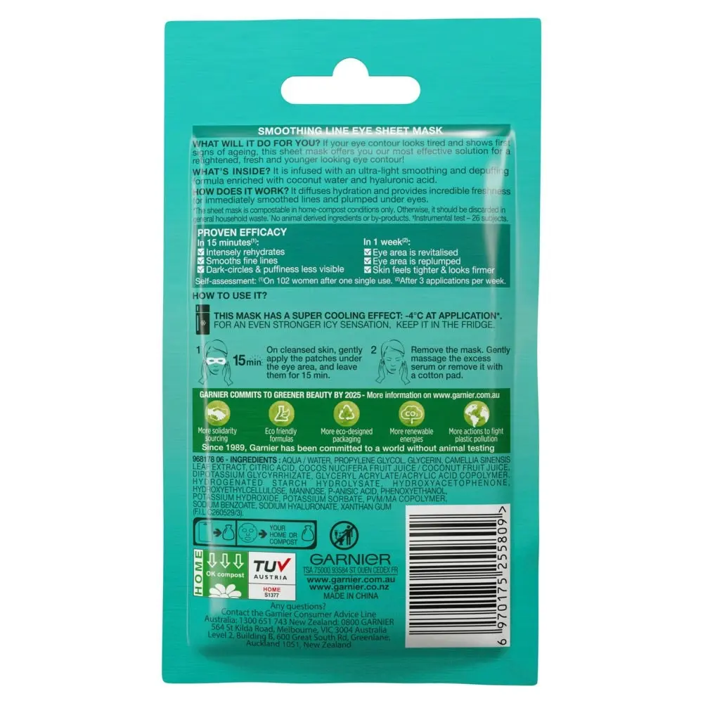 Garnier Hydra Bomb Hyaluronic Acid + Coconut Water Eye Sheet Mask