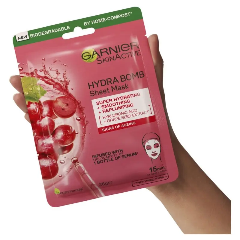 Garnier Hydra Bomb Hyaluronic Acid + Grape Seed Anti Ageing Sheet Mask 28g