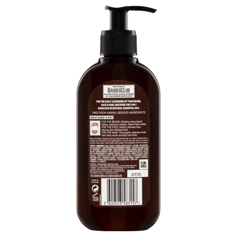 L'Oreal Paris Men Barber Club Beard, Face & Hair Wash 200ml