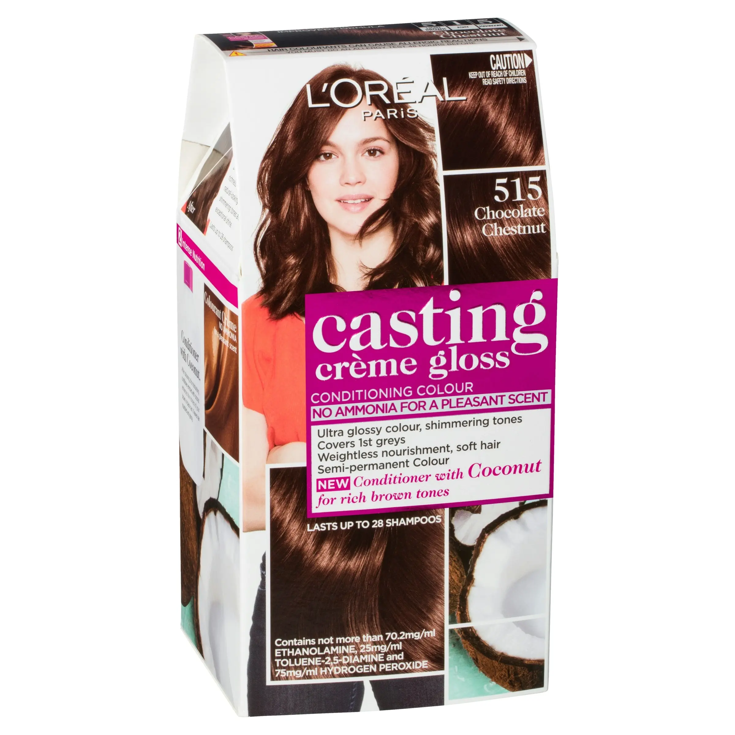 L'Oreal Paris Casting Creme Gloss Semi-Permanent Hair Colour - 515 Chocolate Chestnut (Ammonia Free)