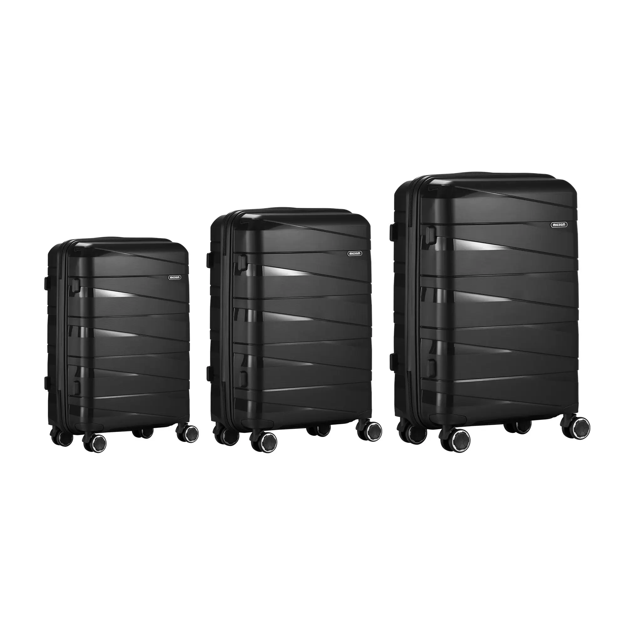 Mazam 3PCS Luggage Suitcase Trolley Set Travel TSA Lock Storage PP Case Black