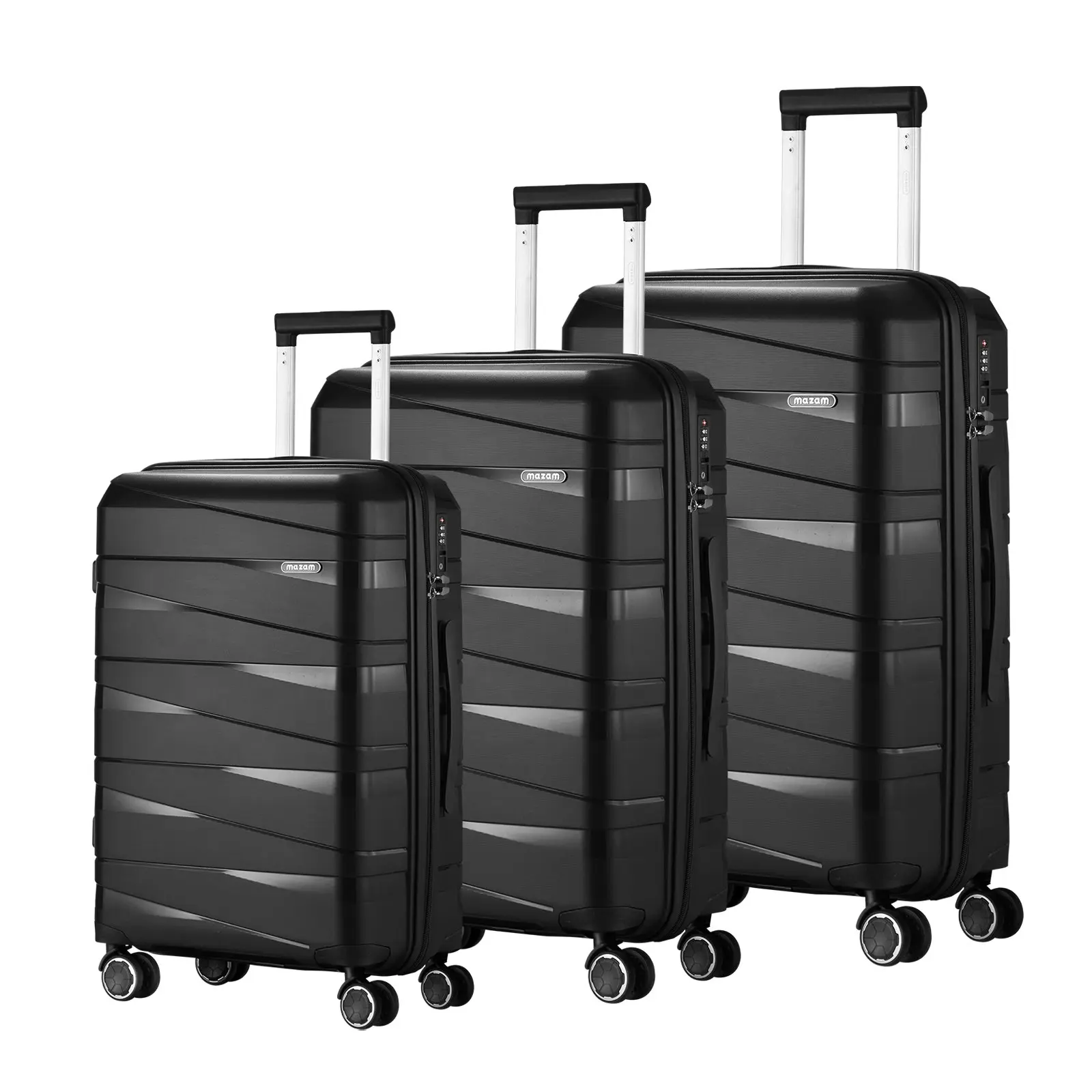 Mazam 3PCS Luggage Suitcase Trolley Set Travel TSA Lock Storage PP Case Black