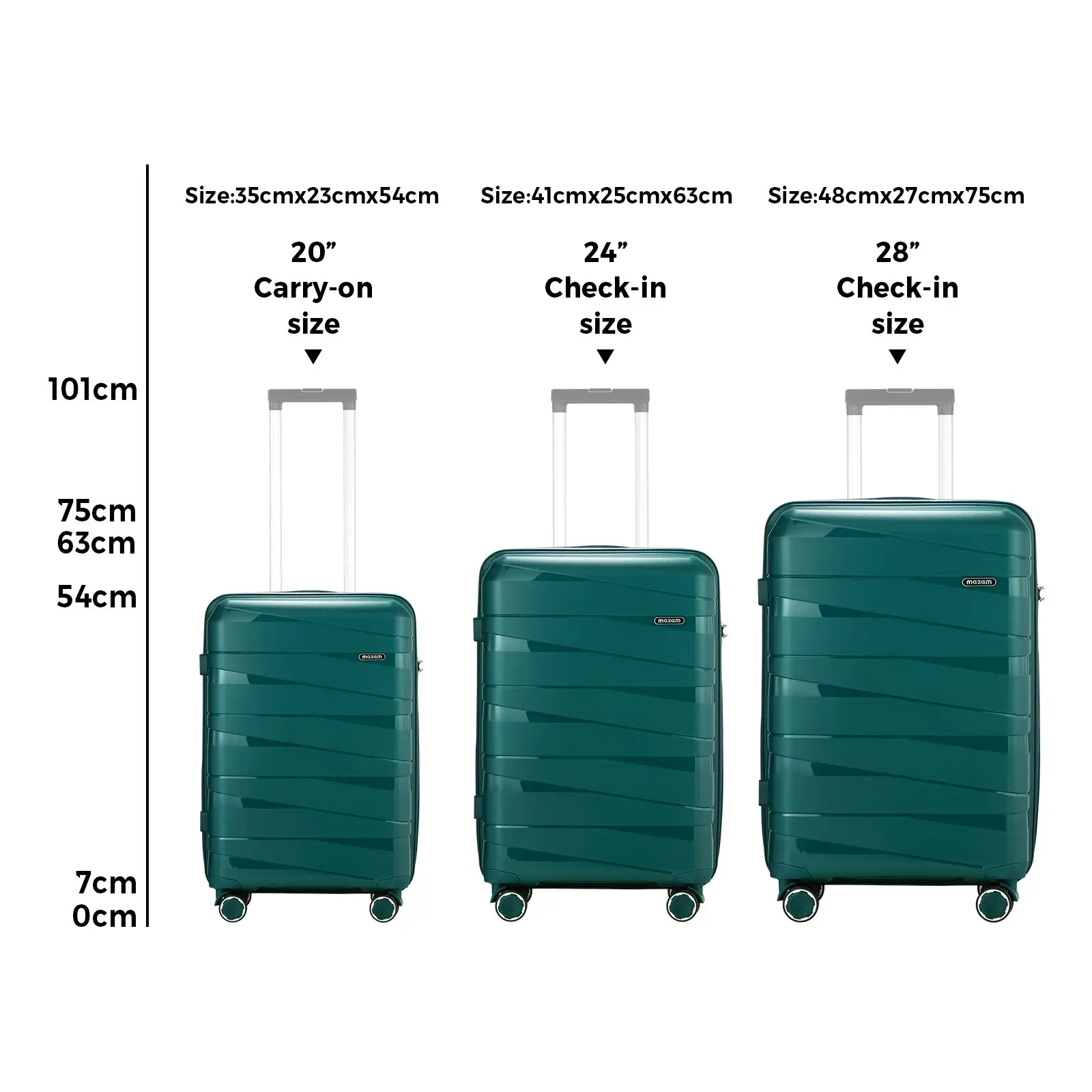 Mazam 3PCS Luggage Suitcase Trolley Set Travel TSA Lock Storage PP Case Green