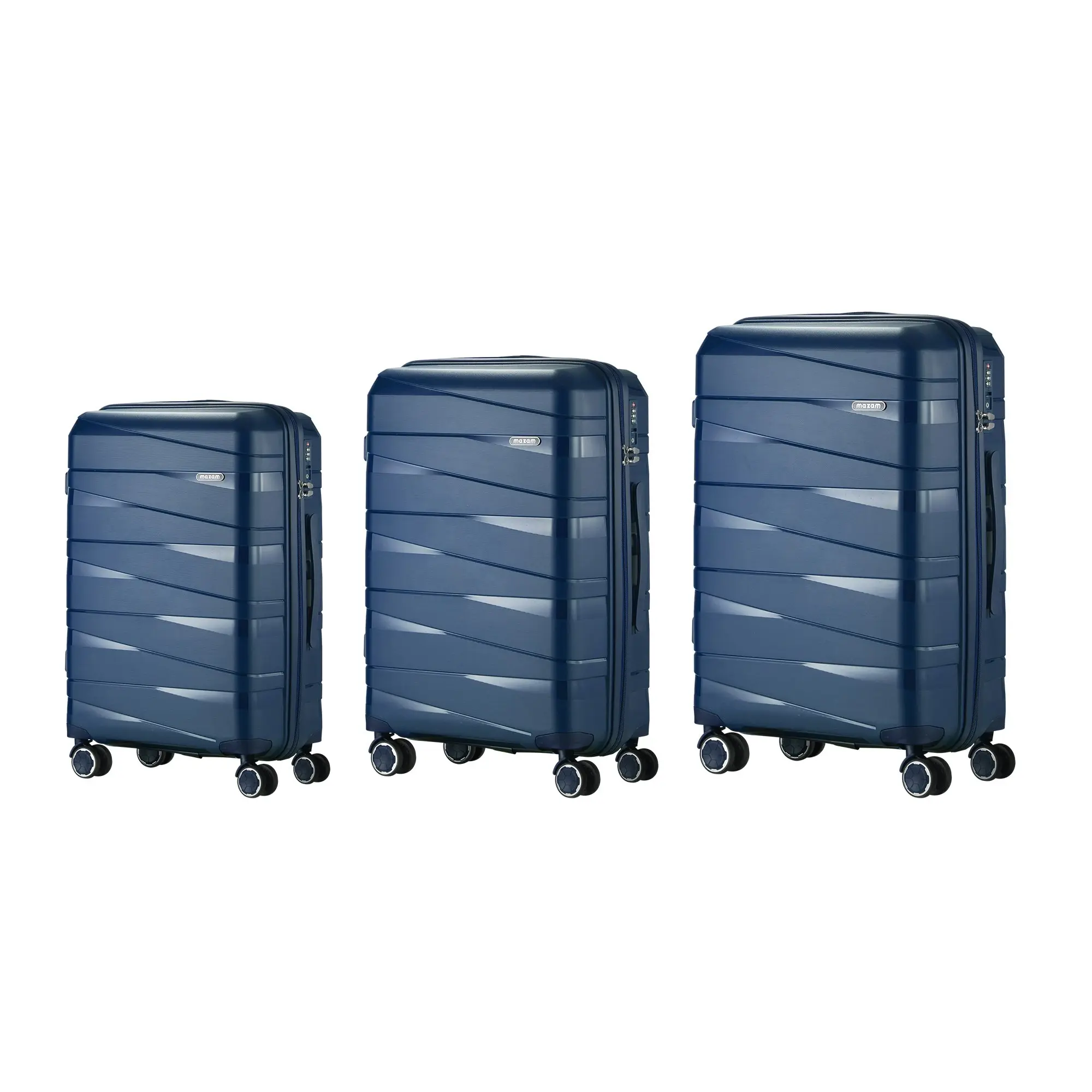 Mazam 3PCS Luggage Suitcase Trolley Set Travel TSA Lock Storage PP Case Navy