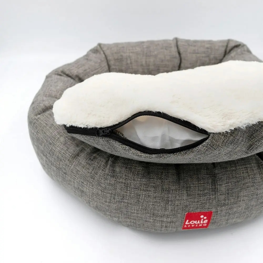 Louie Living Donut Dog/Pet Sleeping Bed/Stylish Indoor Lounger Small Grey/White