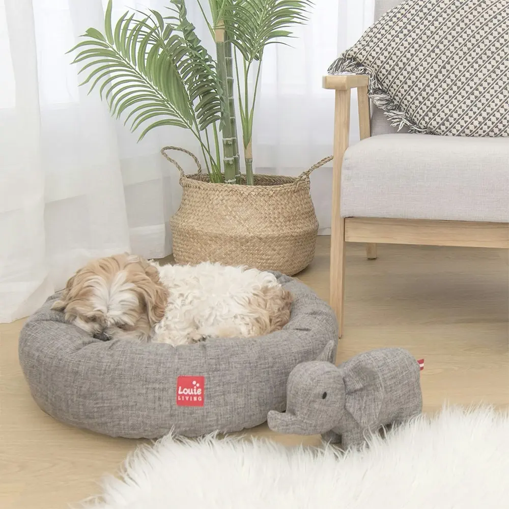 Louie Living Donut Dog/Pet Sleeping Bed/Stylish Indoor Lounger Small Grey/White