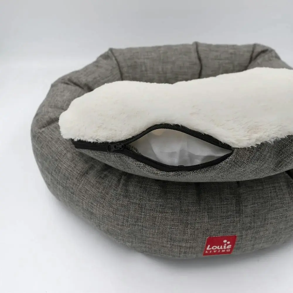 Louie Living Donut Pet/Dog Lounger Round Sleeping Raised Wall Bed Medium Grey