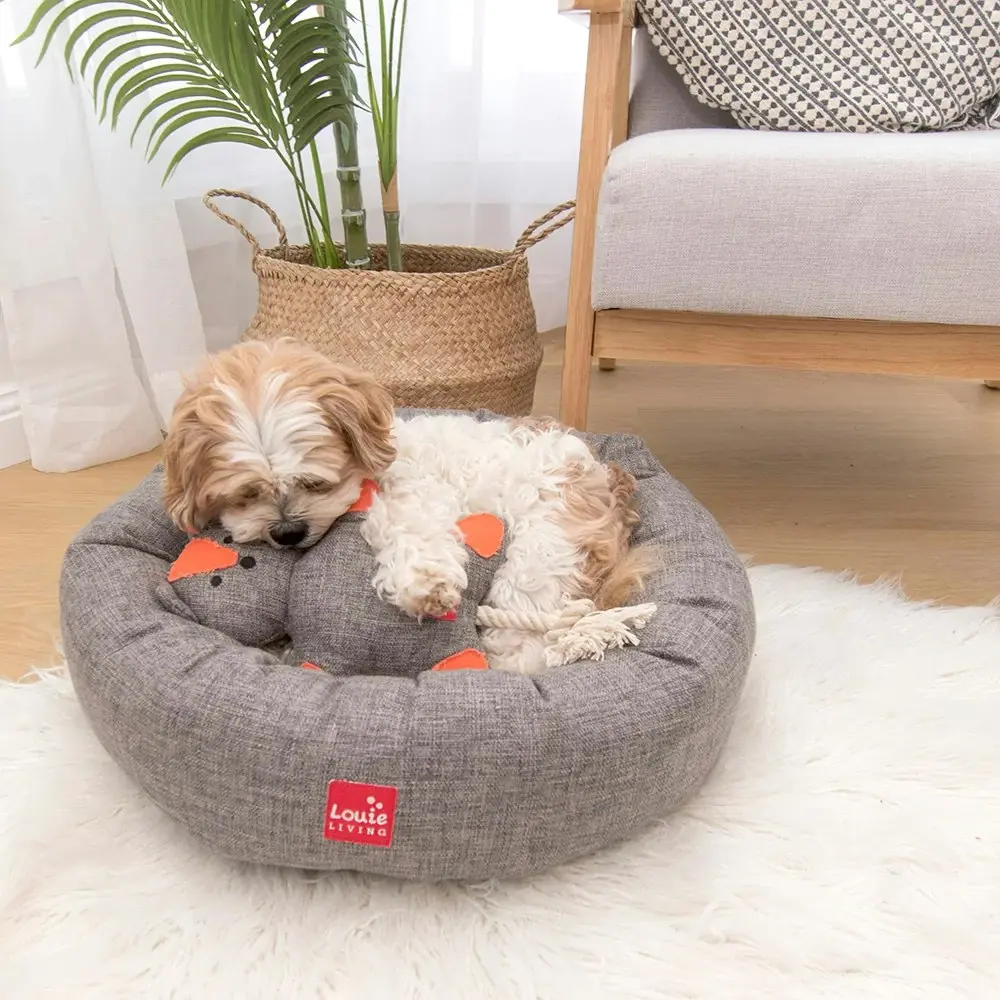 Louie Living Donut Pet/Dog Lounger Round Sleeping Raised Wall Bed Medium Grey