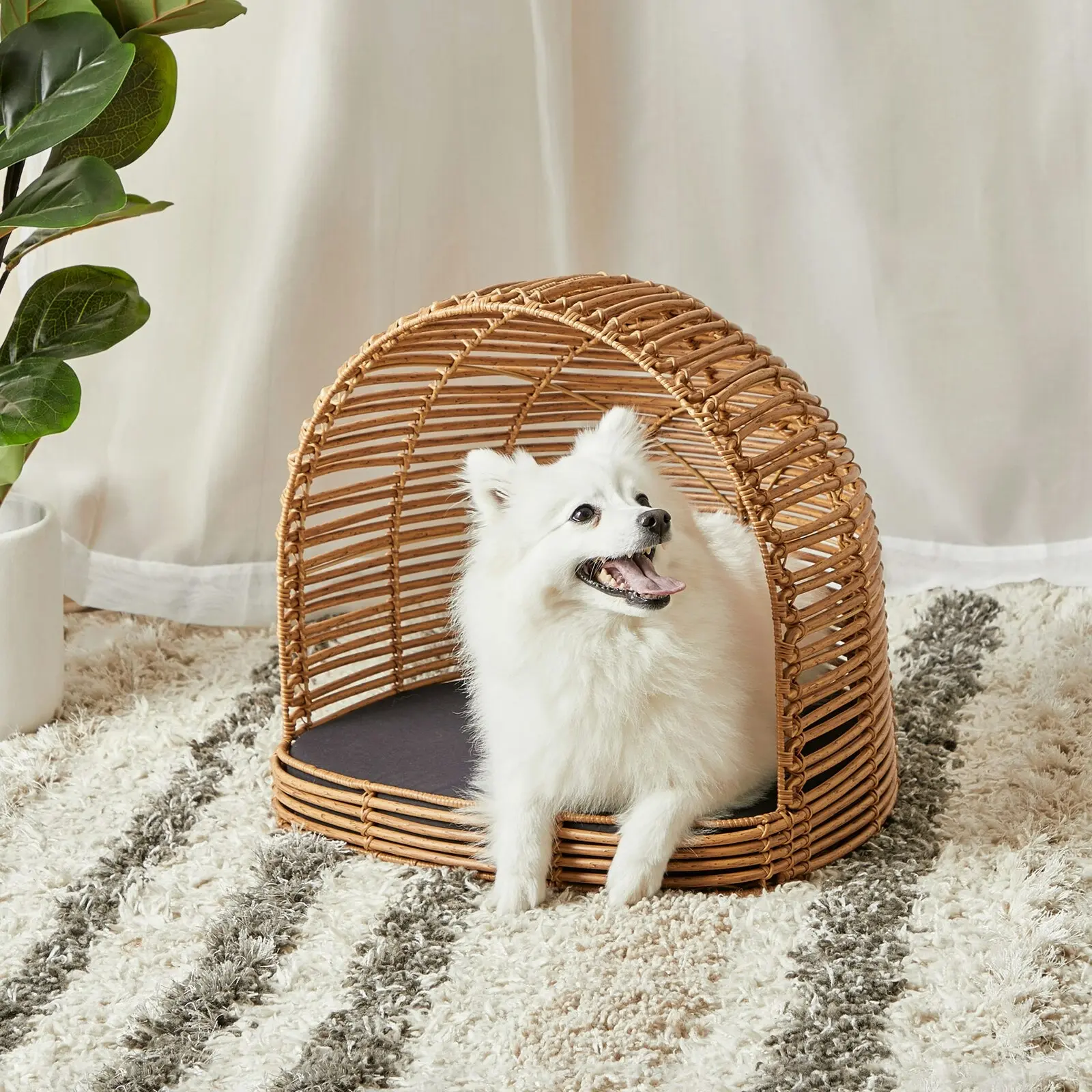 Cooper & Co. Charlie Cocoon Rattan/Wooden Woven Pet/Dog/Cat Sleeping Bed 77cm