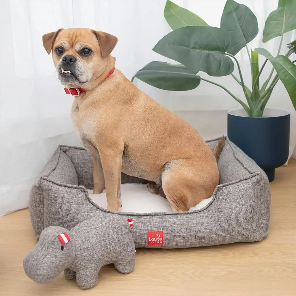 Louie Living Rectangle Dog/Pet Sleeping Bed/Indoor Lounger Large Grey/White