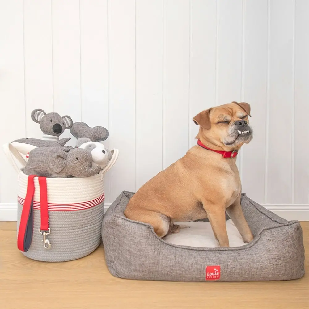 Louie Living Rectangle Dog/Pet Sleeping Bed/Indoor Lounger Large Grey/White