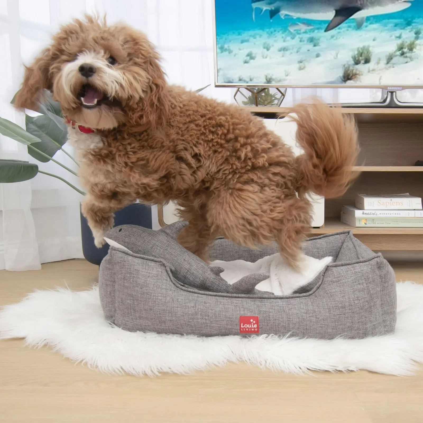 Louie Living Rectangle Dog/Pet Sleeping Bed/Indoor Lounger Large Grey/White