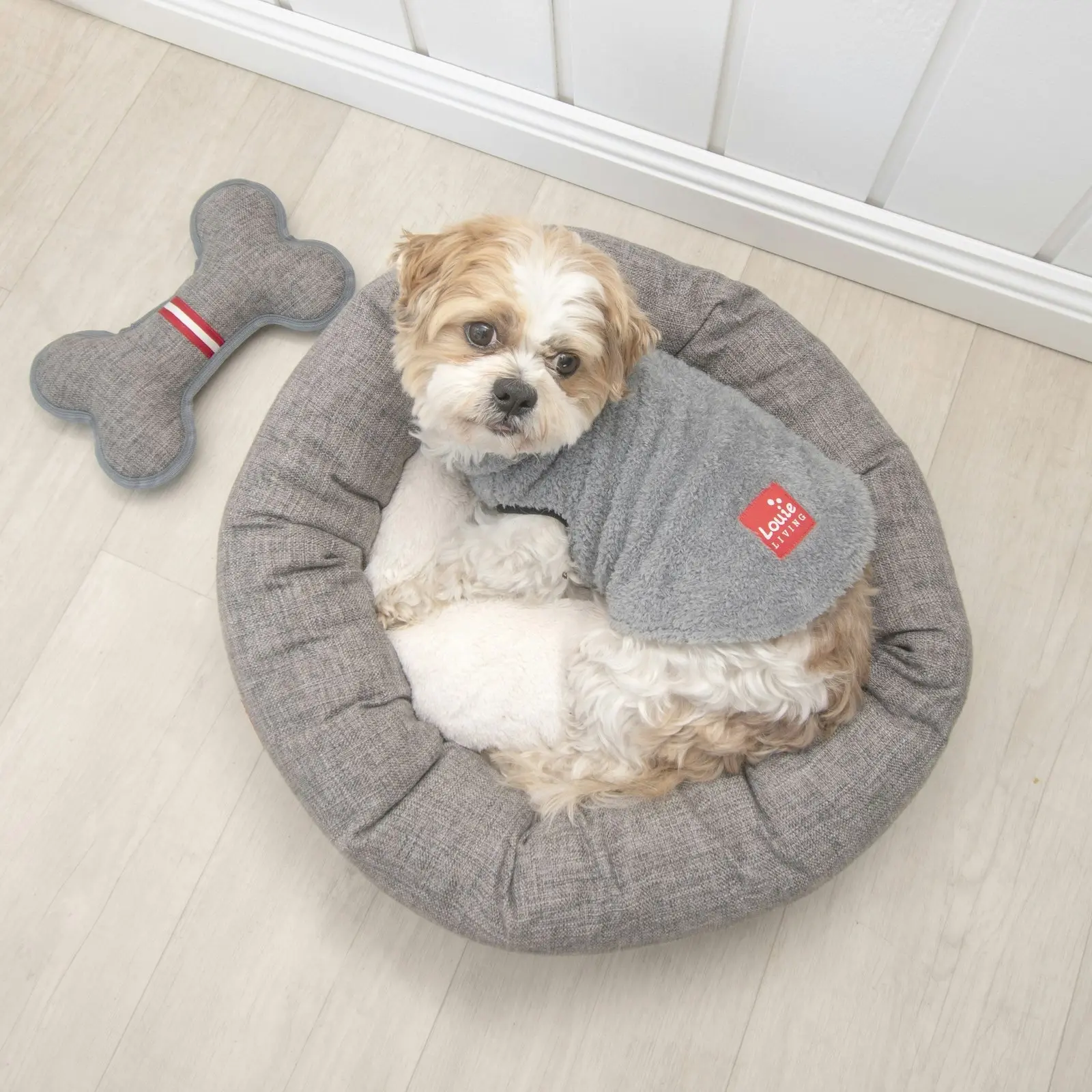 Louie Living Donut Dog/Pet Sleeping Bed/Stylish Indoor Lounger Large Grey/White