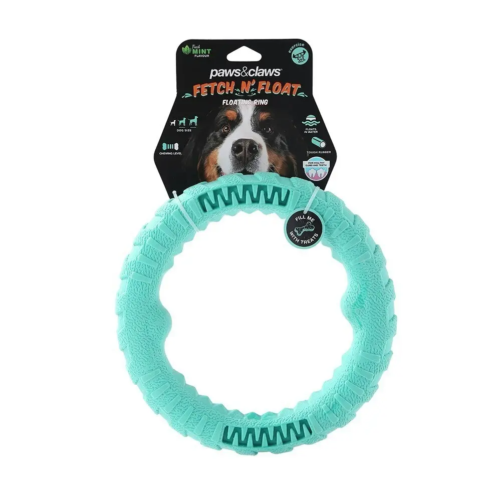 2x Paws & Claws Fetch N' Play 24cm Tugger Ring Large Pet/Dog Chew Play Toy Aqua