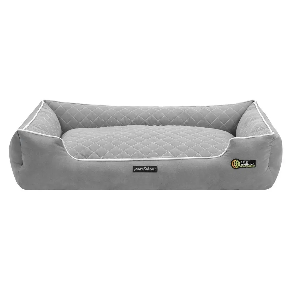 Paws & Claw 90x60cm Self Warming Walled Insulated Plush Bed Dog/Pet Large Grey