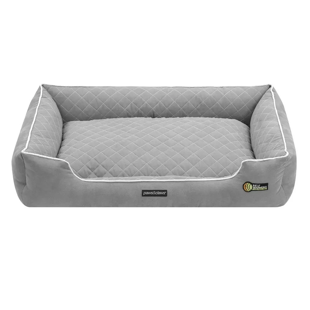 Paws & Claw 90x60cm Self Warming Walled Insulated Plush Bed Dog/Pet Large Grey