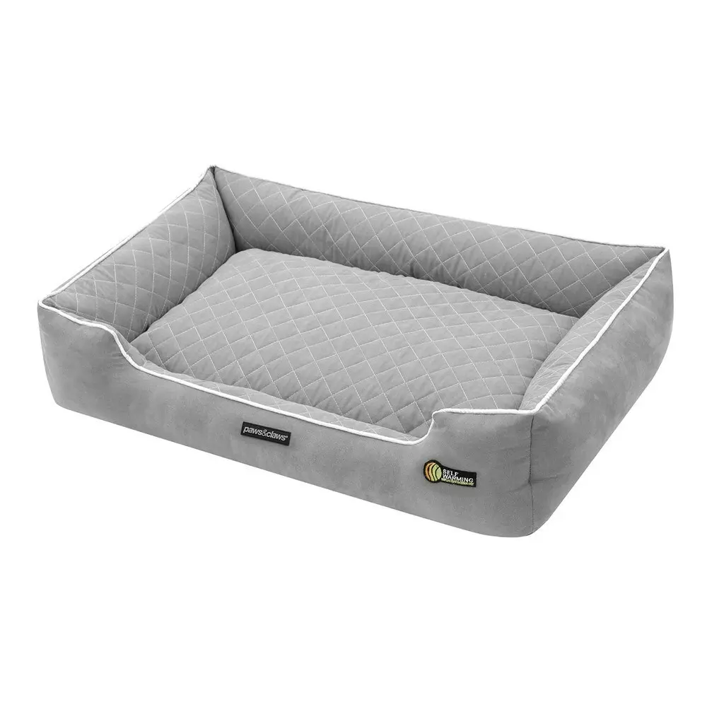 Paws & Claw 90x60cm Self Warming Walled Insulated Plush Bed Dog/Pet Large Grey