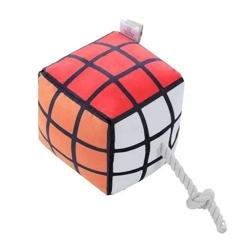 2x Pawsnclaws 16cm Magic Cube Soft Plush Pet Dog Squeaker Chew Toy w/ Rope Large