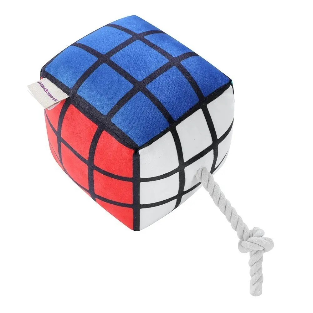 2x Pawsnclaws 16cm Magic Cube Soft Plush Pet Dog Squeaker Chew Toy w/ Rope Large