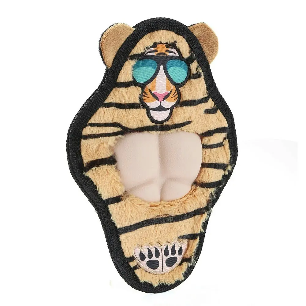 2x Paws & Claws 27cm Cool Guy Tiger TPR Chest Flat Plush Pet/Dog Squeaker Toy