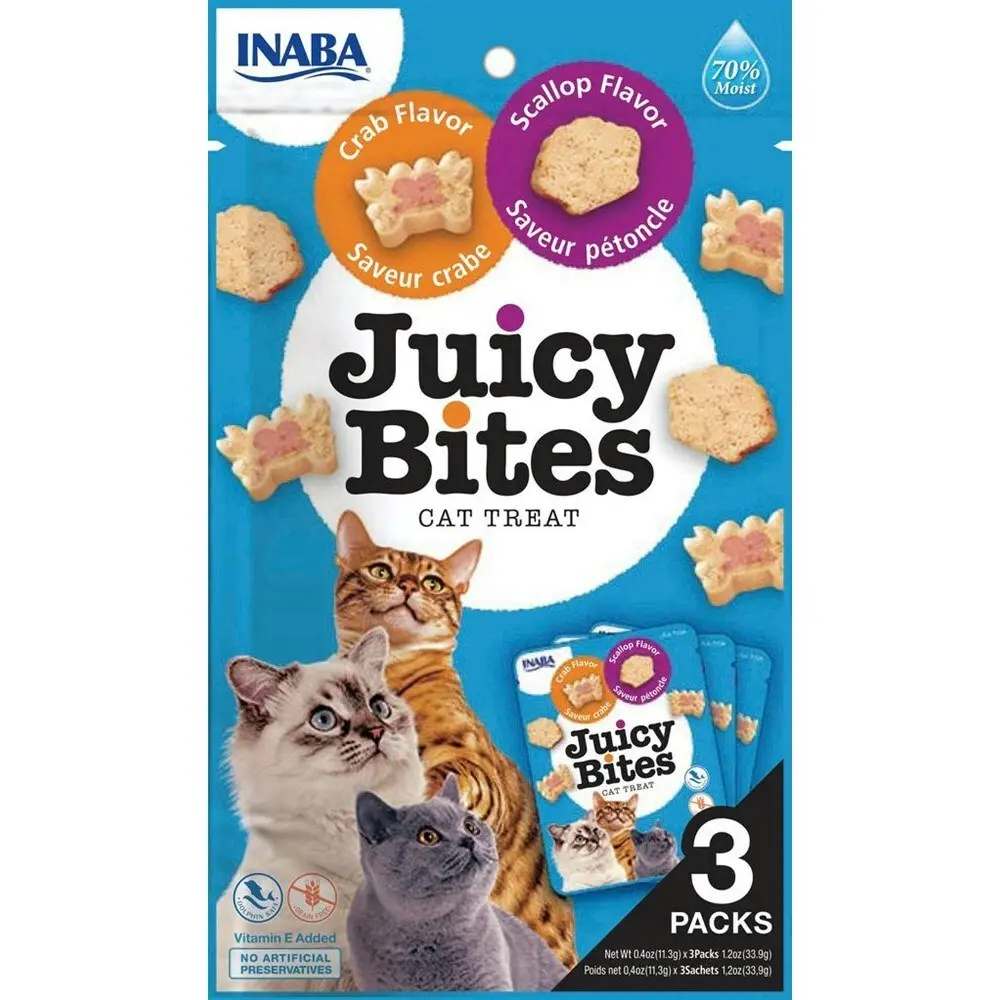 6PK INABA 33g Juicy Bites Scallop & Crab Flavour Cat/Kitten Pet Food/Treat Pack