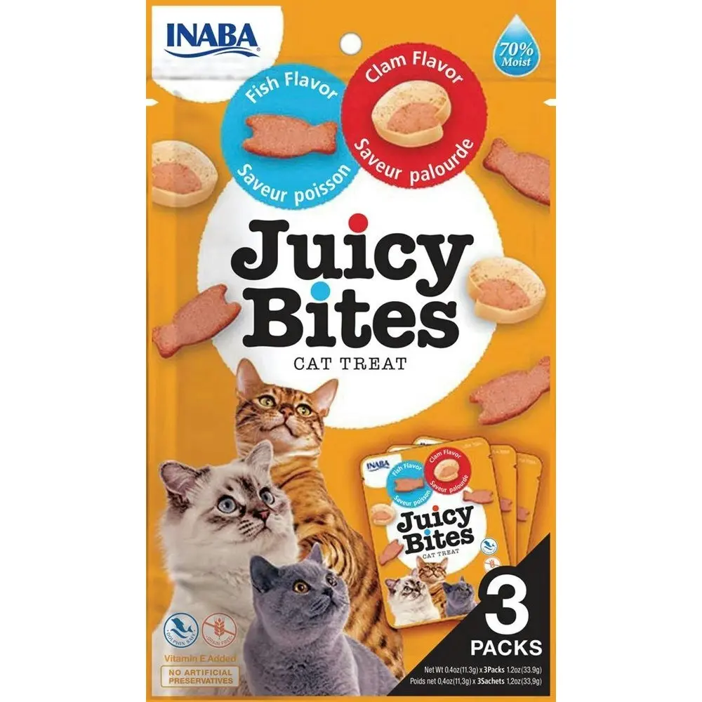 6PK INABA 33g Juicy Bites Fish & Clam Flavor Cat/Kitten Pet Food/Meal Treat Pack