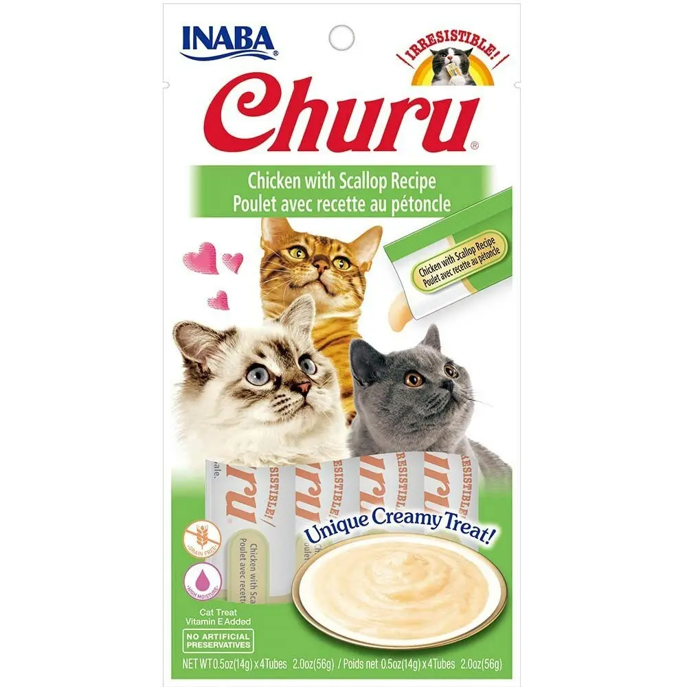 6PK INABA Churu Chicken w/ Scallop Flavour Recipe Cat/Kitten Pet Food/Meal Pack