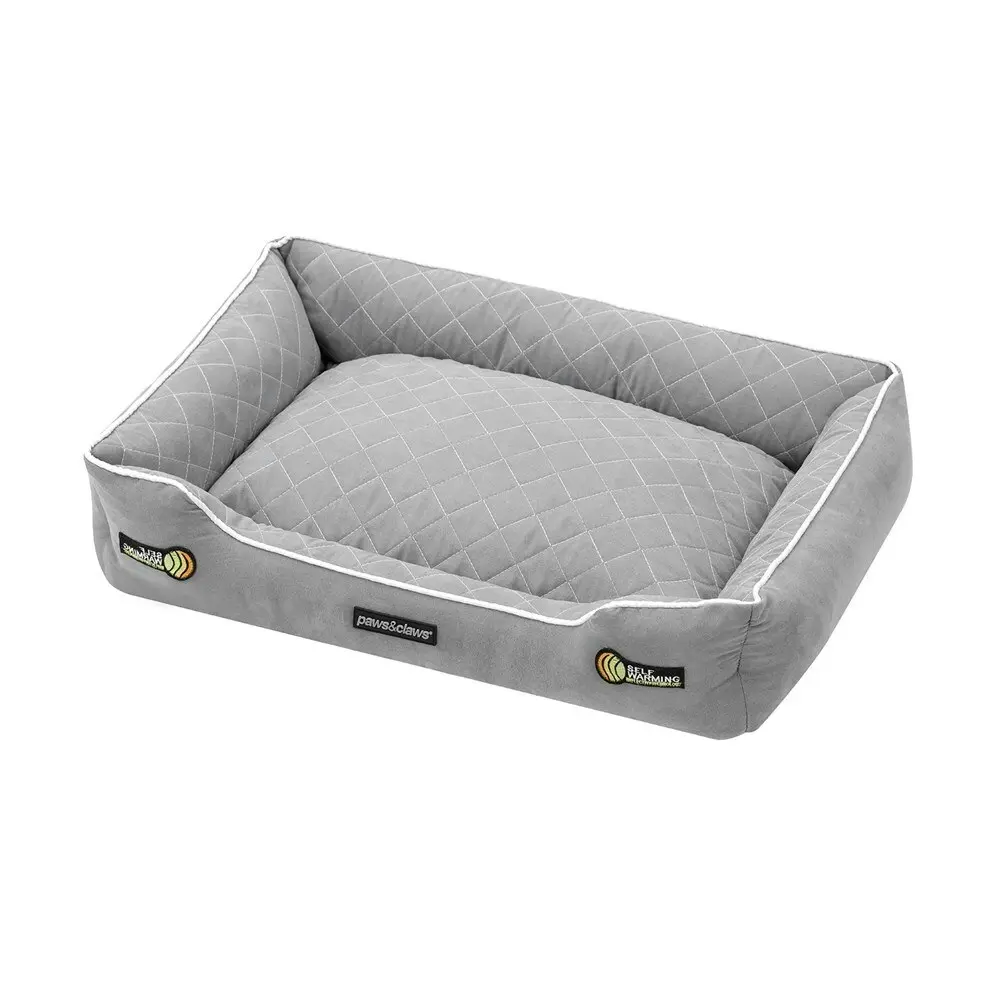 Paws & Claw 70x50cm Self Warming Walled Insulated Plush Bed Dog/Pet Medium Grey