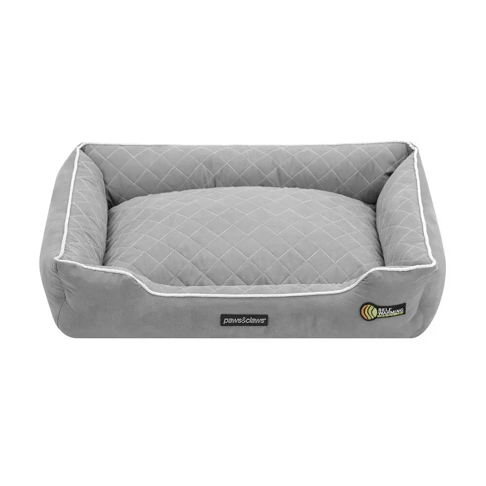 Paws & Claw 70x50cm Self Warming Walled Insulated Plush Bed Dog/Pet Medium Grey