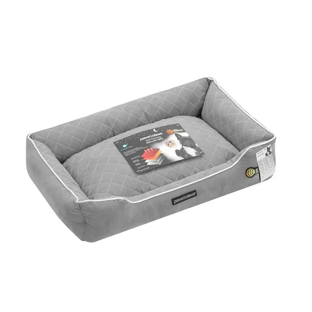 Paws & Claw 70x50cm Self Warming Walled Insulated Plush Bed Dog/Pet Medium Grey