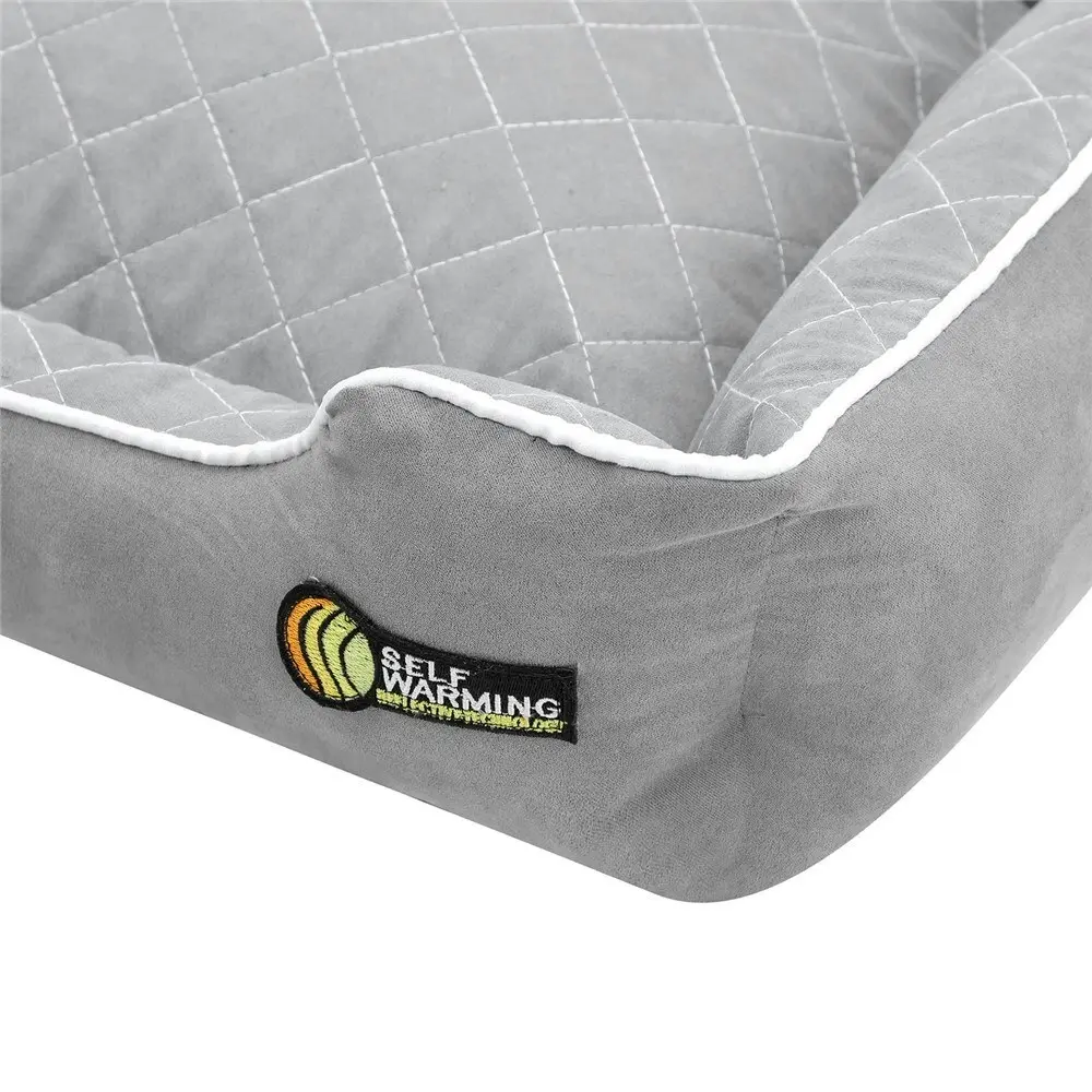 Paws & Claw 70x50cm Self Warming Walled Insulated Plush Bed Dog/Pet Medium Grey