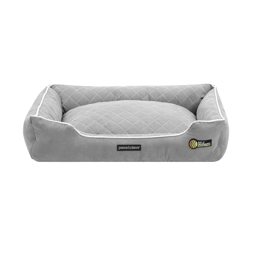 Paws & Claw 70x50cm Self Warming Walled Insulated Plush Bed Dog/Pet Medium Grey