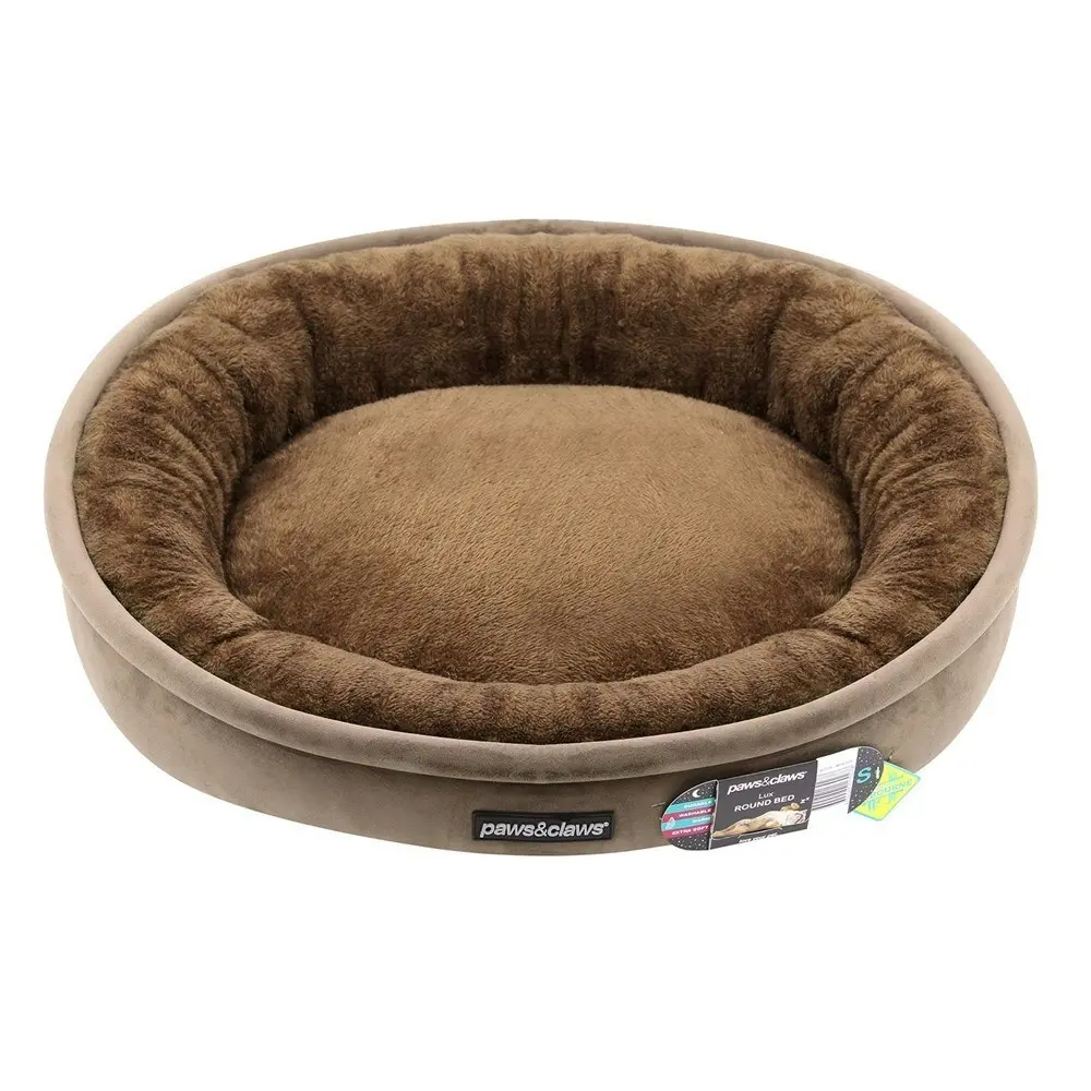 Paws & Claws Lux Pet/Dog 60x60cm Bed Round Sleeping Comfort Cushion Small Mocha