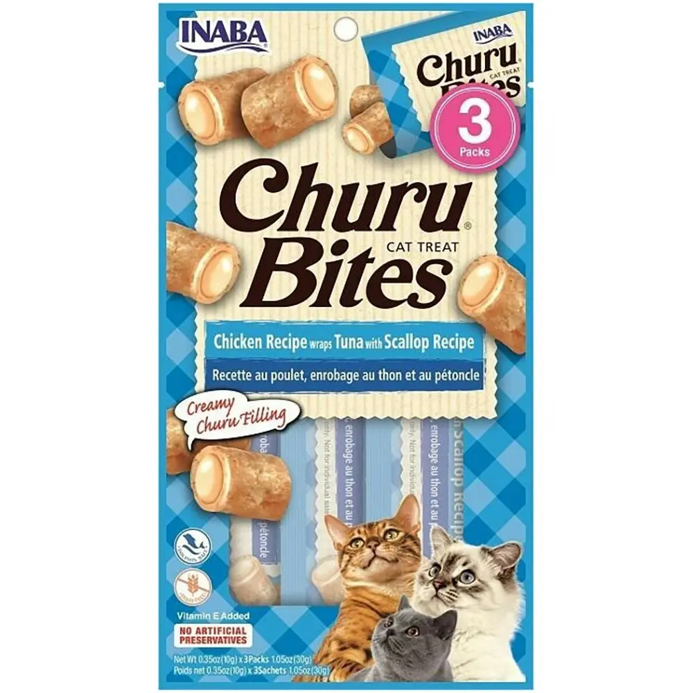 6PK INABA 30g Churu Bites Chicken Wrap Tuna w/ Scallop Recipe Cat Pet Food Pack