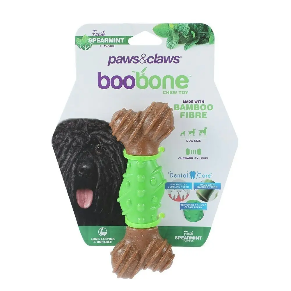 2x Paws & Claws BooBone 15cm Bamboo Fibre Dental  Dog Chew Treat/Toy Spearmint