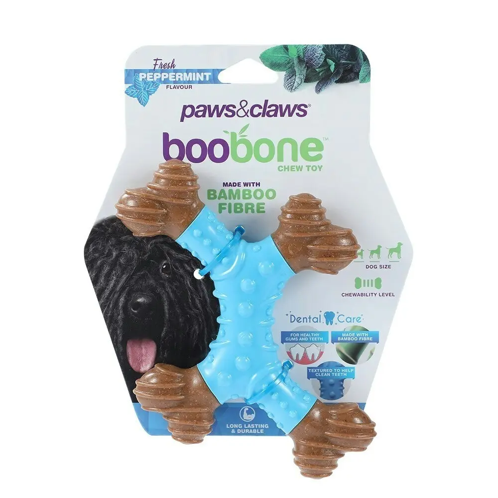 2x Paws & Claws BooBone 4 Way Dental Bone 16.5cm Dog Chew Treat/Toy Peppermint