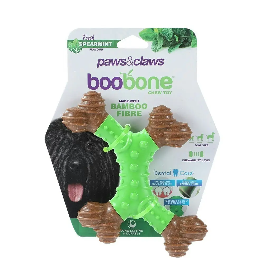 2x Paws & Claws BooBone 4 Way Dental Bone 16.5cm Dog Chew Treat/Toy Spearmint