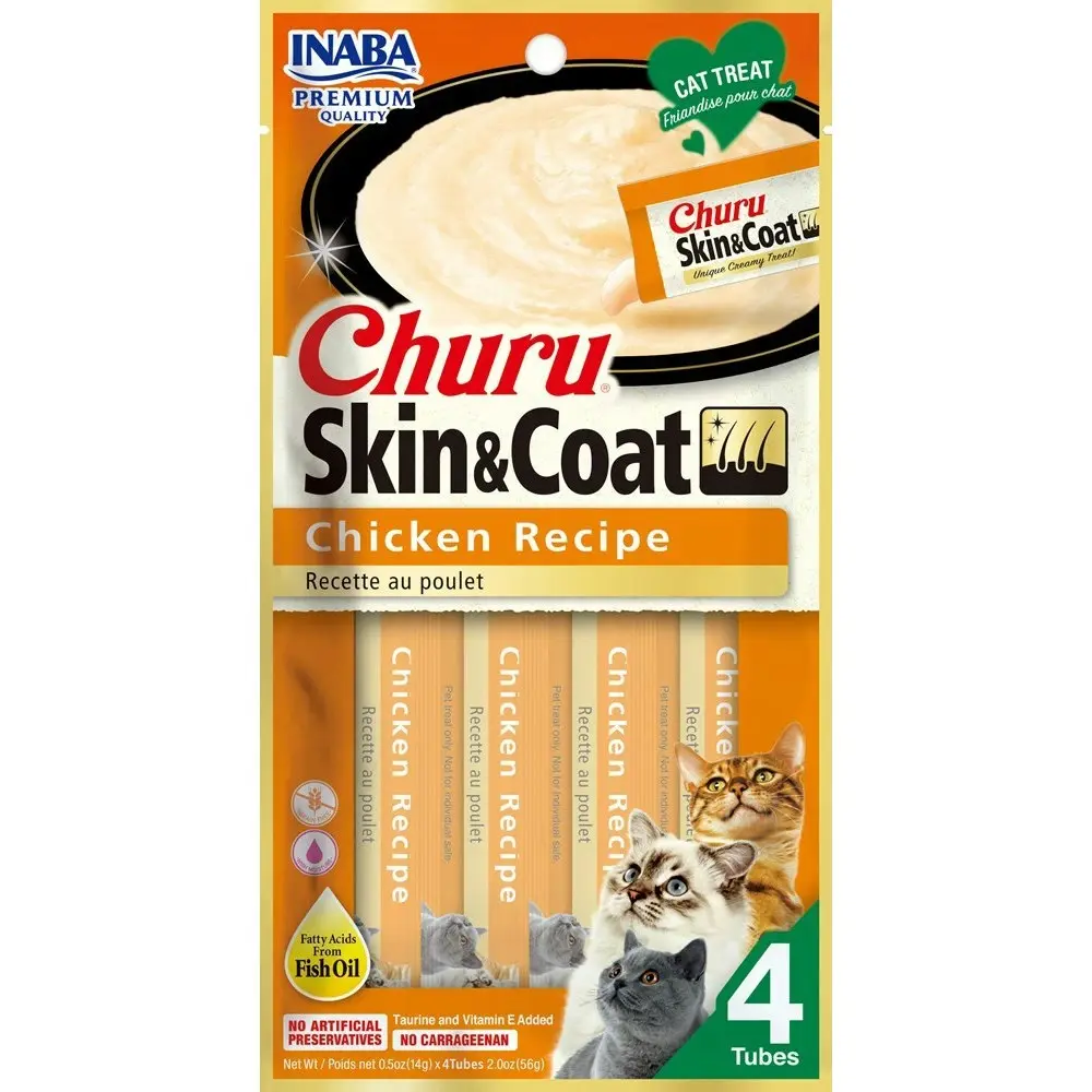 6PK INABA Churu Puree Skin & Coat Chicken Recipe Cat/Kitten Pet Food/Treat Pack