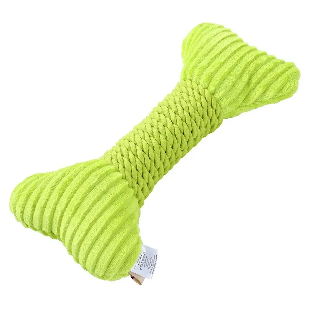 3x Paws & Claws 30x14cm Roped-Up Plush Bone Squeaker Pet/Dog Fun Play Toy Green