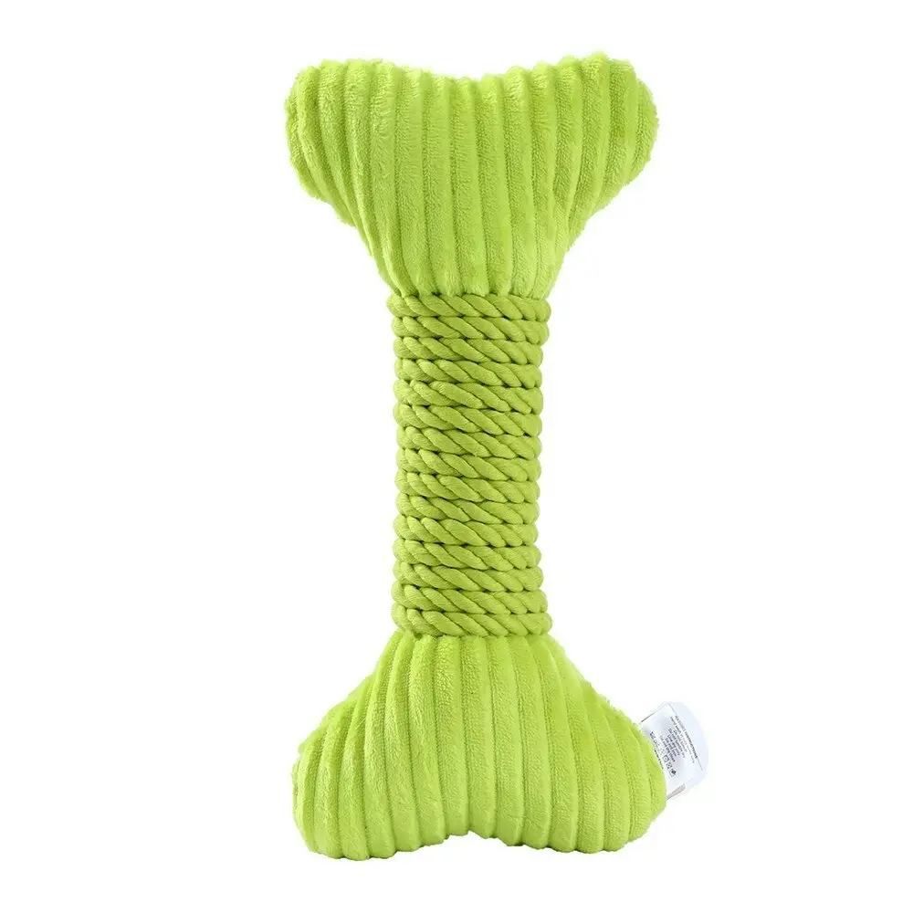 3x Paws & Claws 30x14cm Roped-Up Plush Bone Squeaker Pet/Dog Fun Play Toy Green